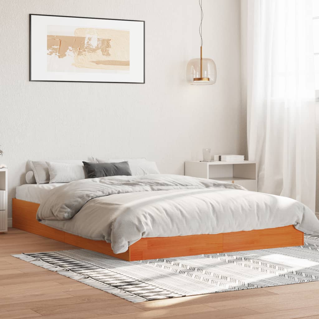 viaszbarna tömör fenyőfa ágy matrac nélkül 140 x 200 cm