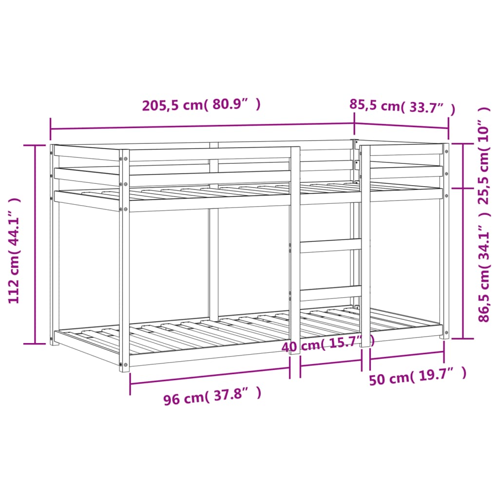 viaszbarna tömör fenyőfa emeletes ágy 80 x 200 cm