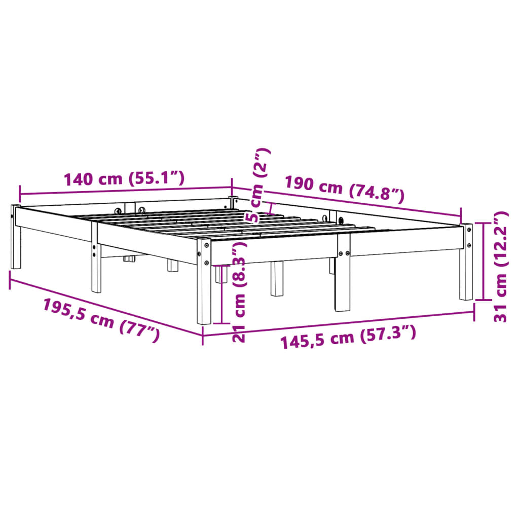 viaszbarna tömör fenyőfa ágy matrac nélkül 140 x 190 cm
