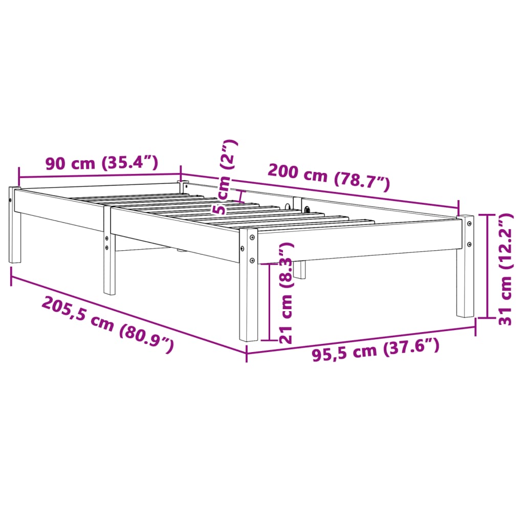 viaszbarna tömör fenyőfa ágy matrac nélkül 90 x 200 cm