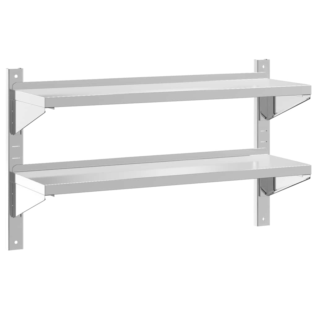 2 szintes ezüst rozsdamentes acél fali polc 100 x 30 x 60 cm