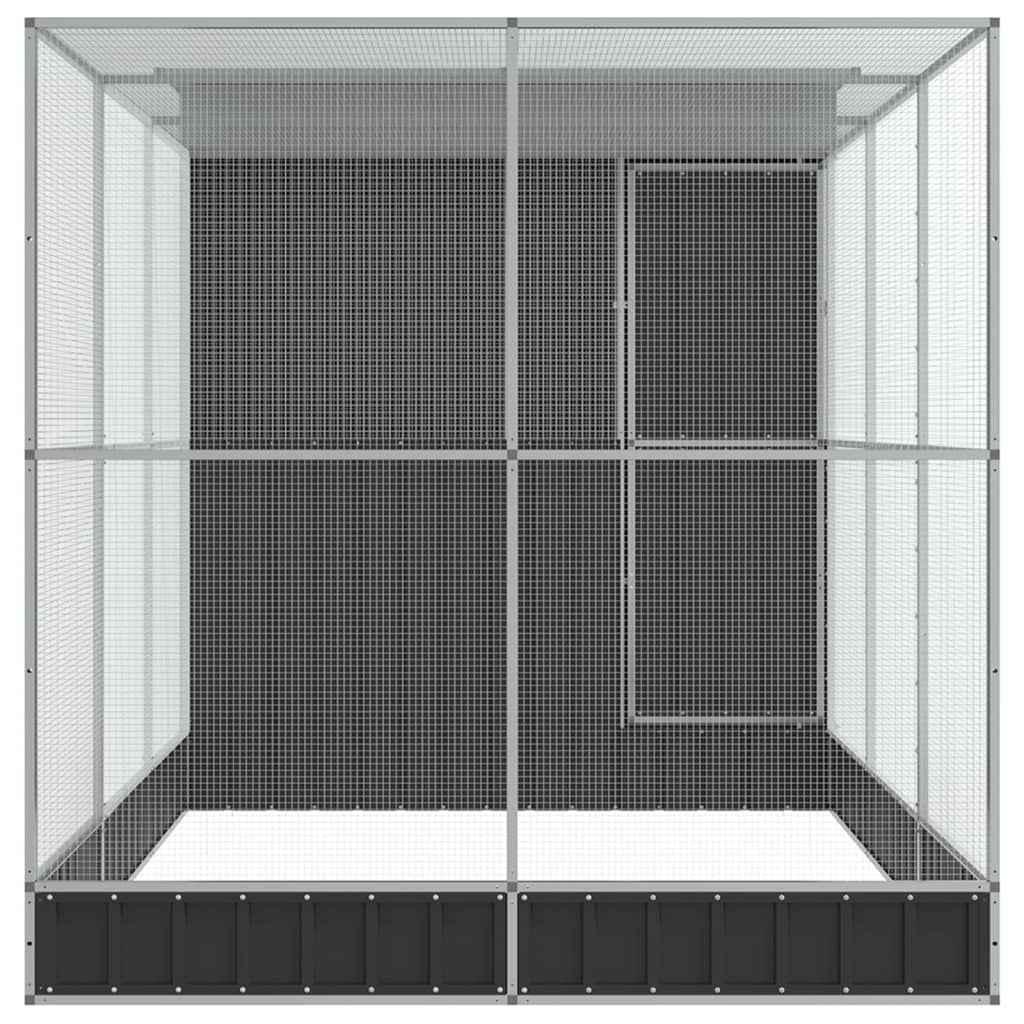 ezüst színű acél madárház kiterjesztésekkel 416 x 203 x 216 cm