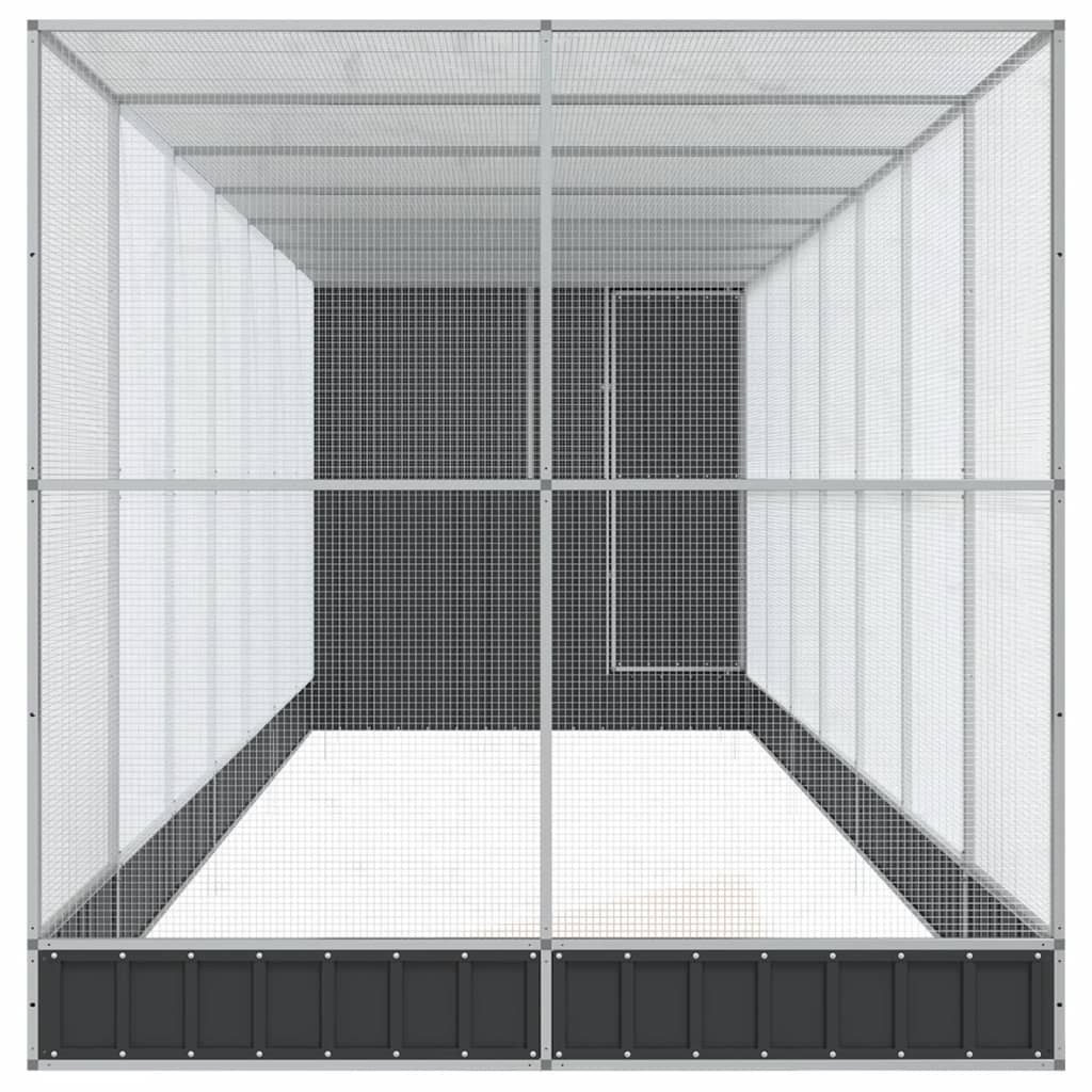 ezüstszínű acél madárház bővítménnyel 830 x 203 x 216 cm