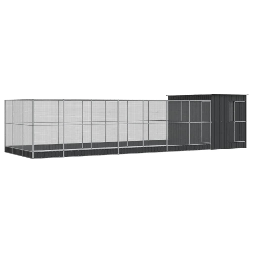 ezüstszínű acél madárház bővítménnyel 911 x 303 x 216 cm