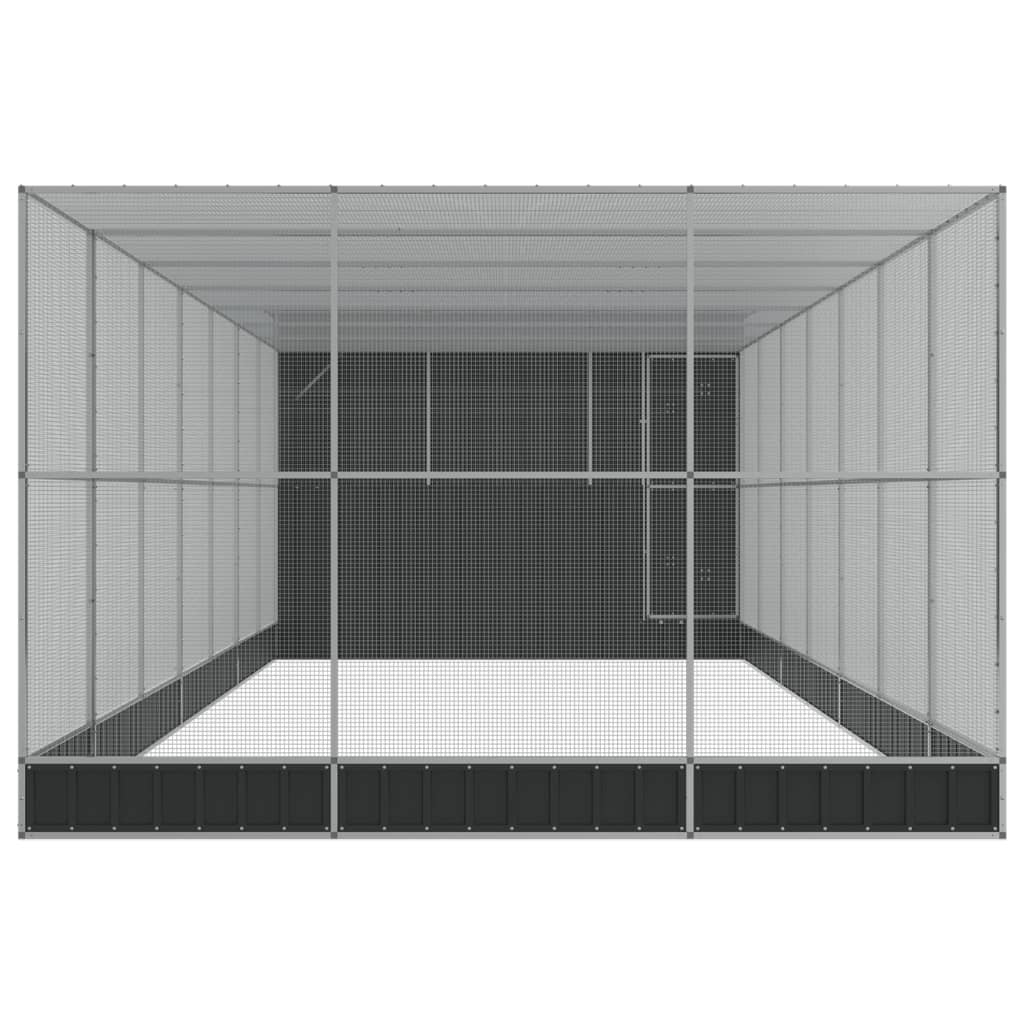 ezüstszínű acél madárház bővítménnyel 911 x 303 x 216 cm