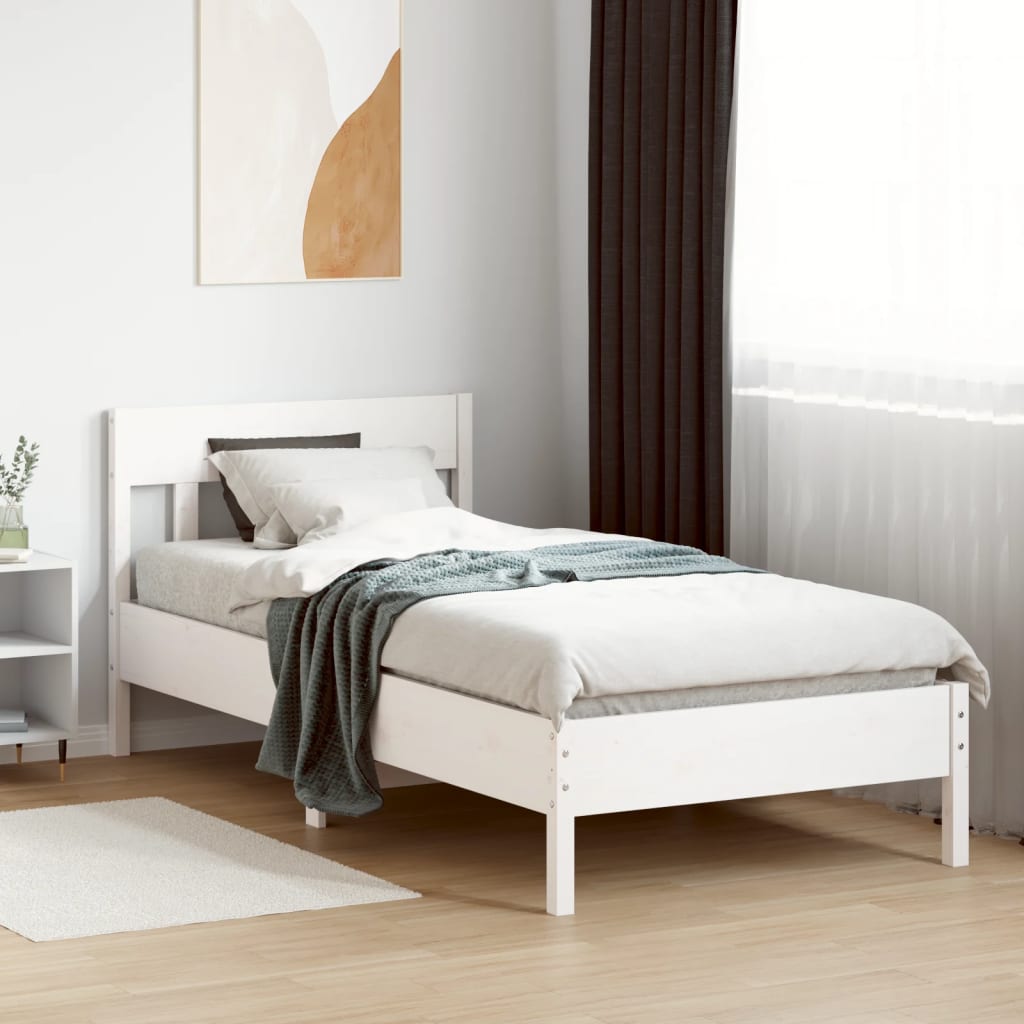 fehér tömör fenyőfa ágy matrac nélkül 75 x 190 cm