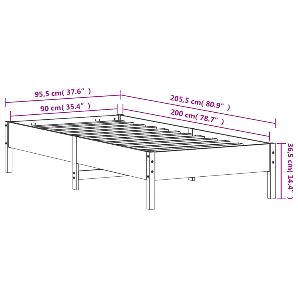 fehér tömör fenyőfa ágy matrac nélkül 90 x 200 cm