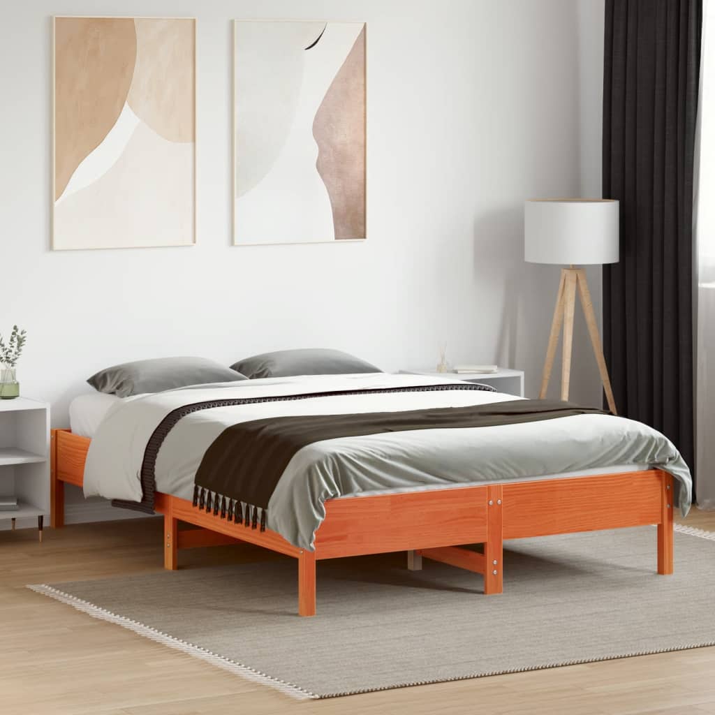 viaszbarna tömör fenyőfa ágy matrac nélkül 140 x 190 cm
