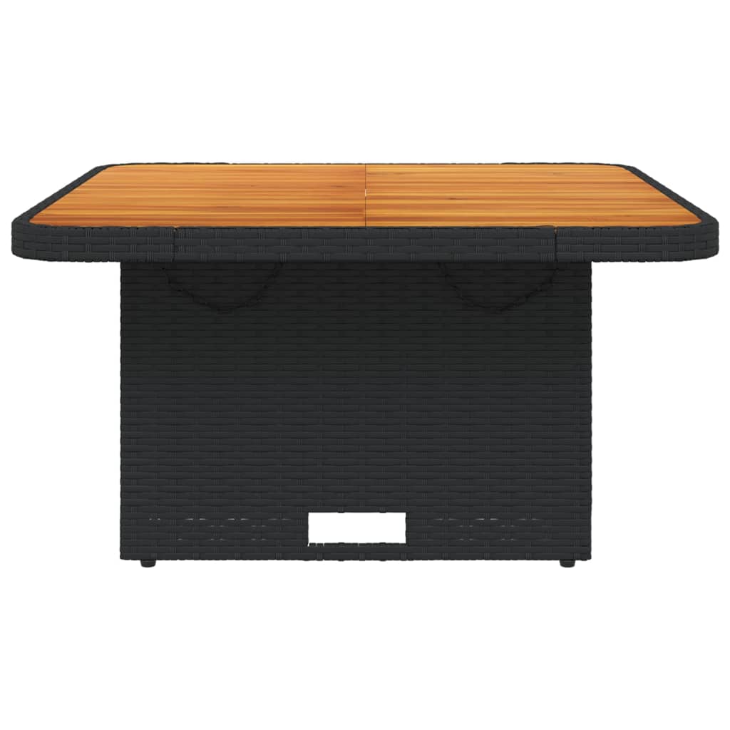 fekete polyrattan és akácfa kerti asztal 80 x 80 x 71 cm