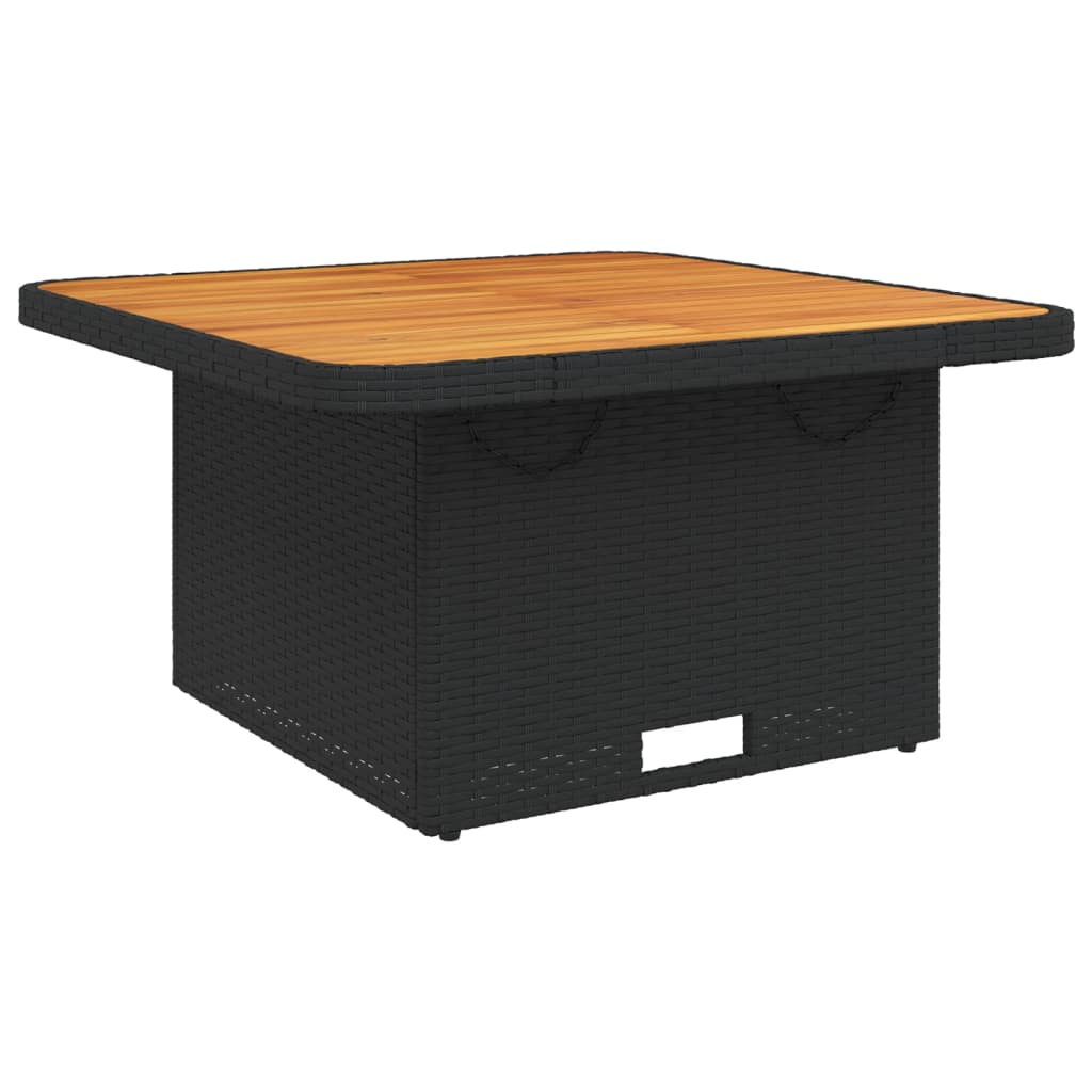 fekete polyrattan és akácfa kerti asztal 80 x 80 x 71 cm