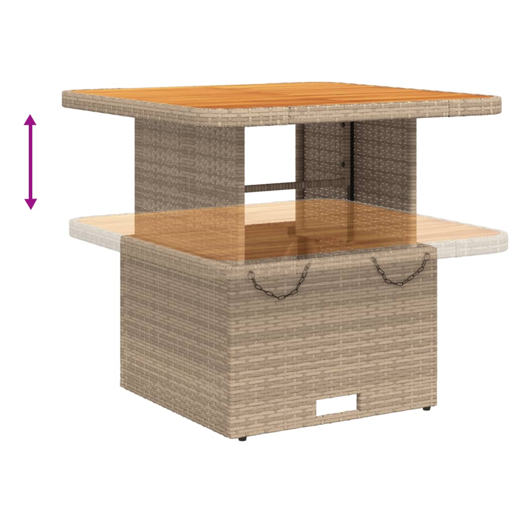 bézs polyrattan és akácfa kerti asztal 80 x 80 x 71 cm