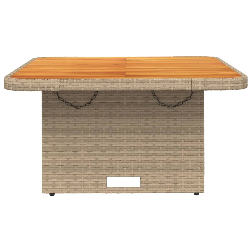bézs polyrattan és akácfa kerti asztal 80 x 80 x 71 cm