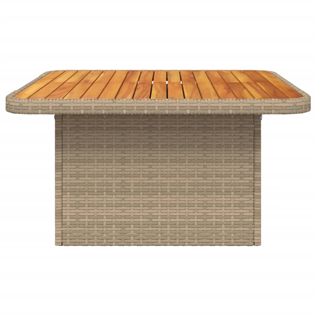 bézs polyrattan és akácfa kerti asztal 80 x 80 x 71 cm