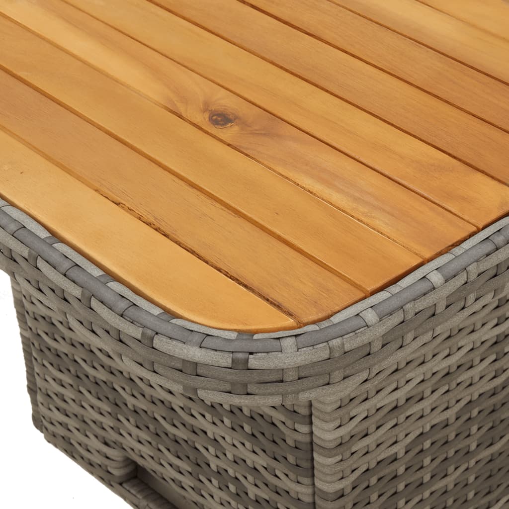 szürke polyrattan és akácfa kerti asztal 110 x 110 x 71 cm