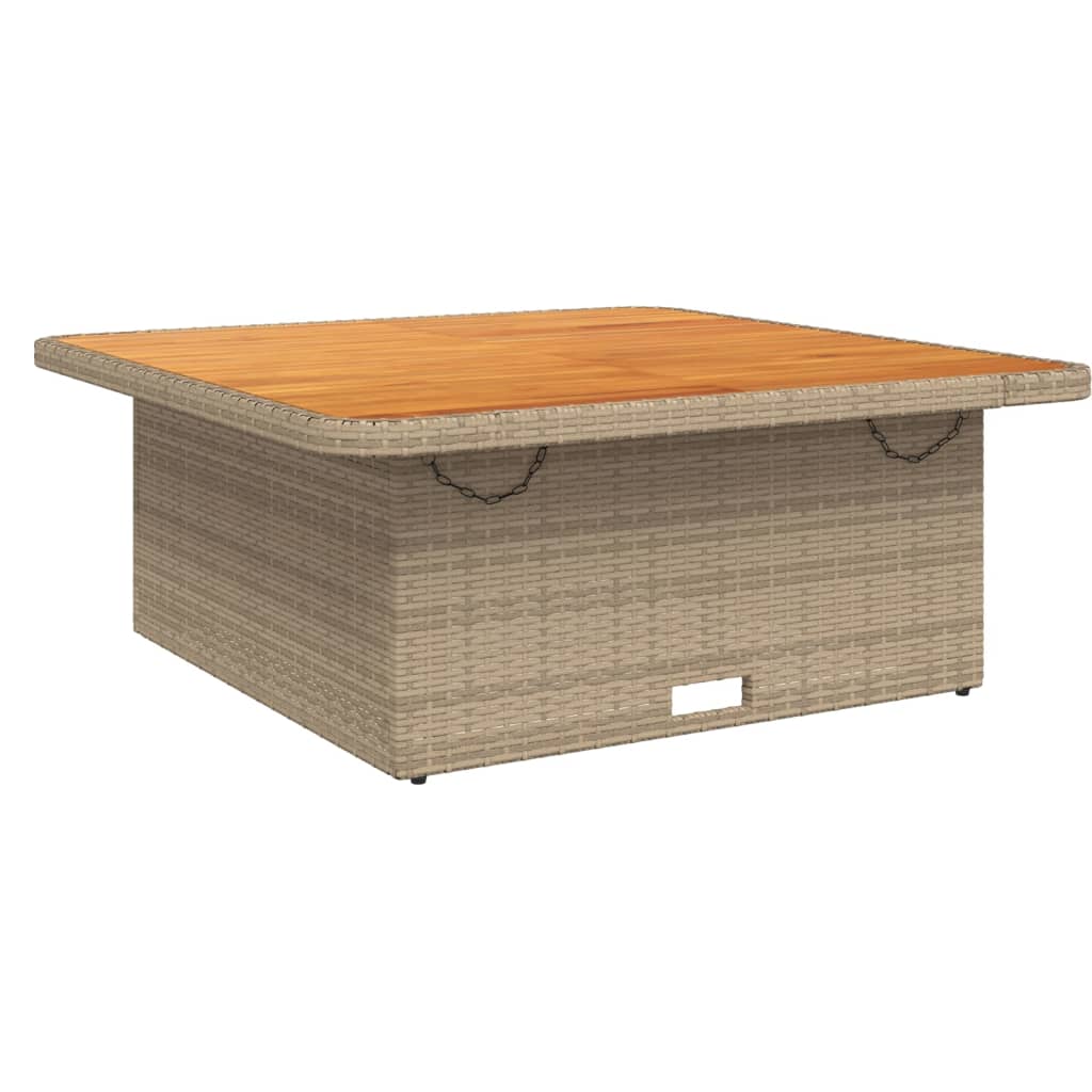 bézs polyrattan és akácfa kerti asztal 110 x 110 x 71 cm