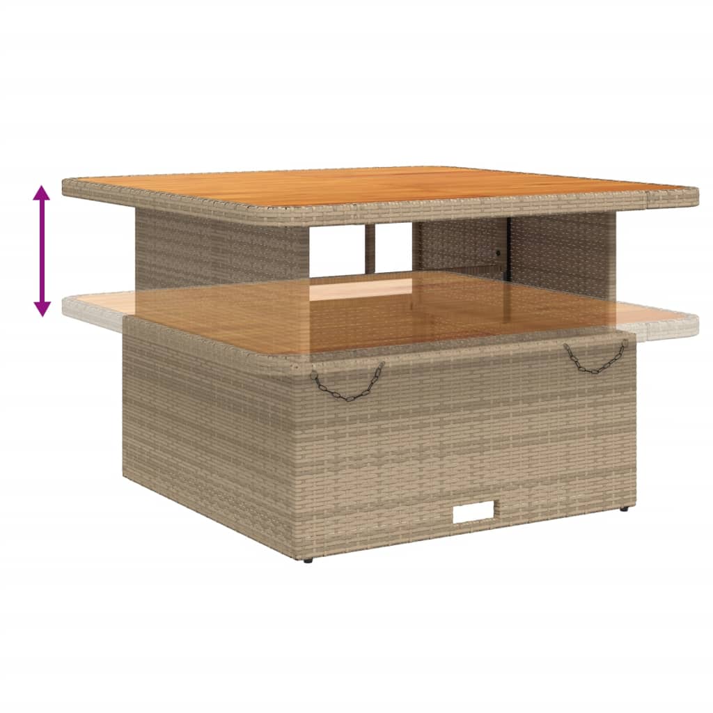 bézs polyrattan és akácfa kerti asztal 110 x 110 x 71 cm