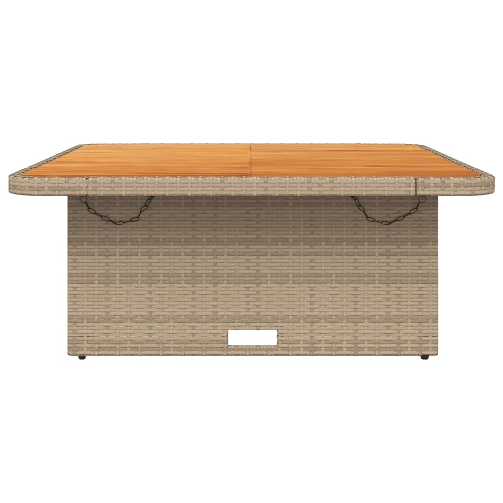 bézs polyrattan és akácfa kerti asztal 110 x 110 x 71 cm
