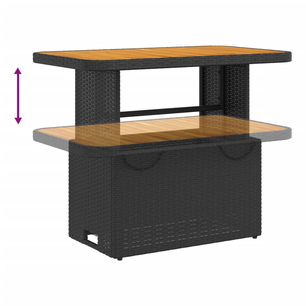 fekete polyrattan és akácfa kerti asztal 90 x 55 x 71 cm