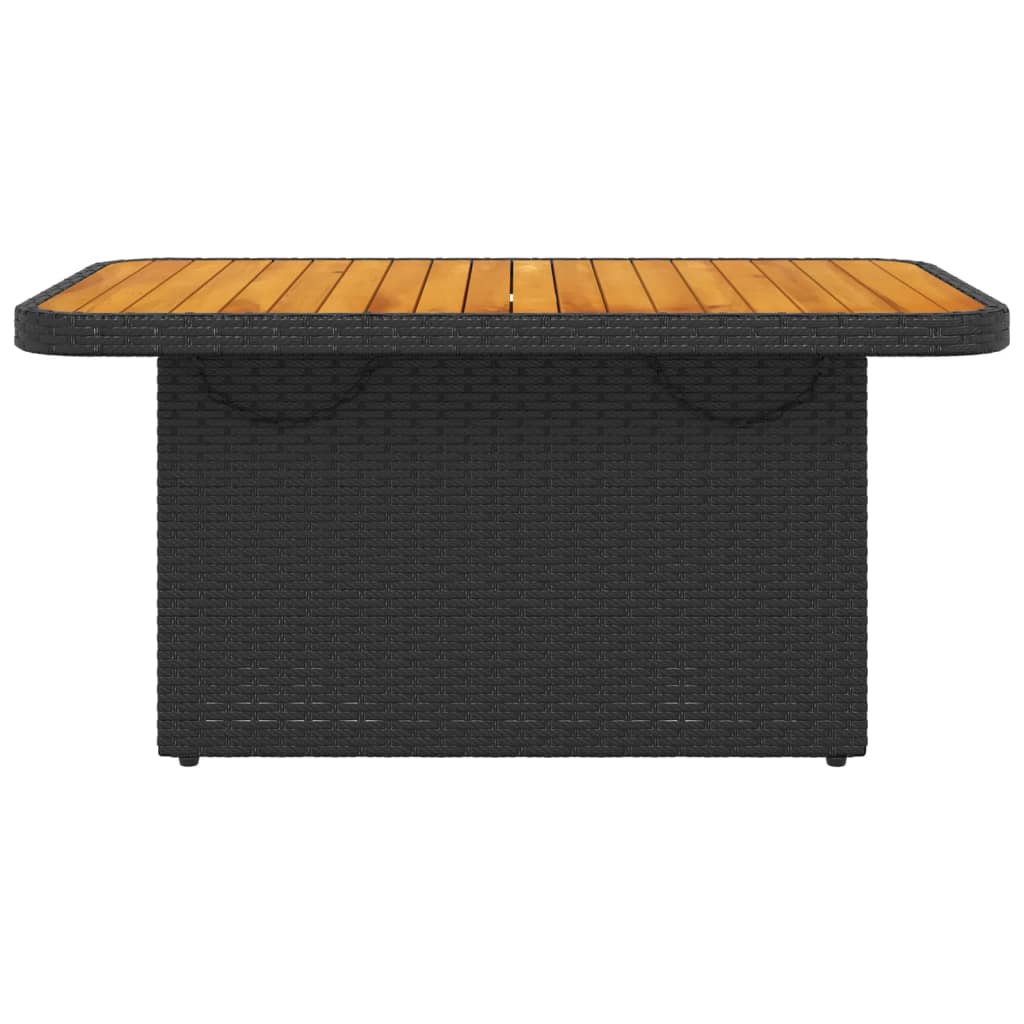 fekete polyrattan és akácfa kerti asztal 90 x 55 x 71 cm