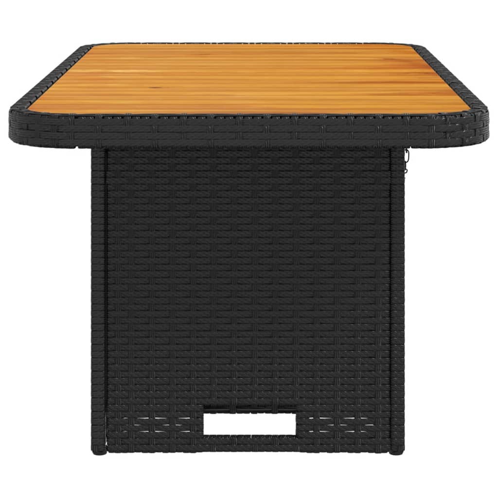 fekete polyrattan és akácfa kerti asztal 90 x 55 x 71 cm