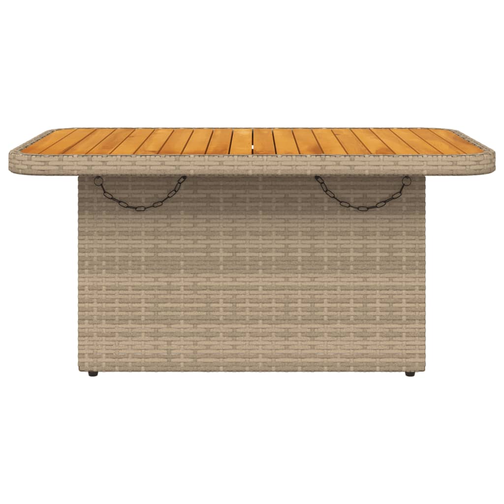 bézs polyrattan és akácfa kerti asztal 90 x 55 x 71 cm
