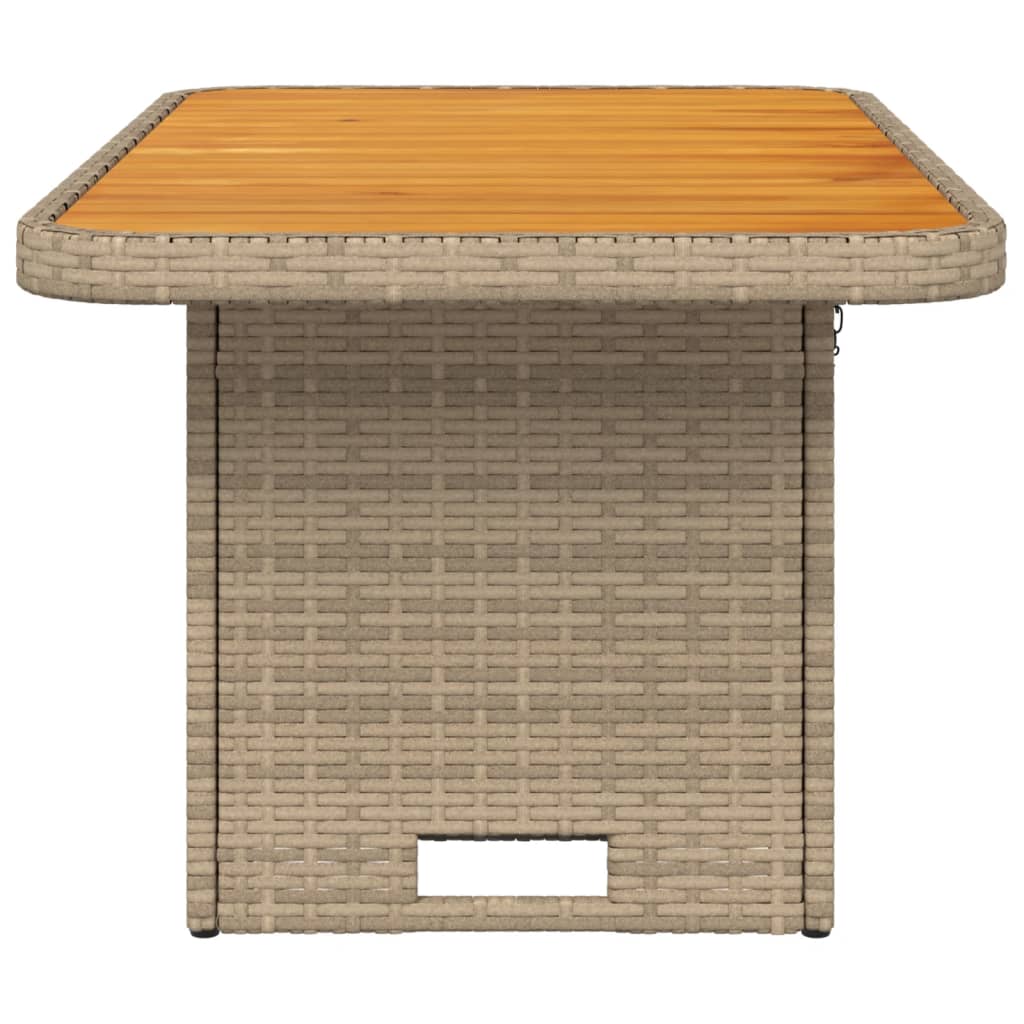 bézs polyrattan és akácfa kerti asztal 90 x 55 x 71 cm