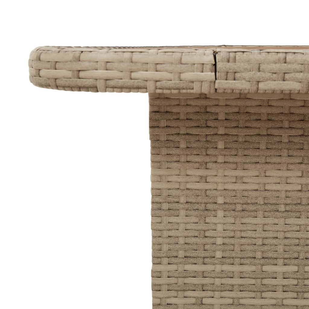 bézs polyrattan és akácfa kerti asztal 90 x 55 x 71 cm