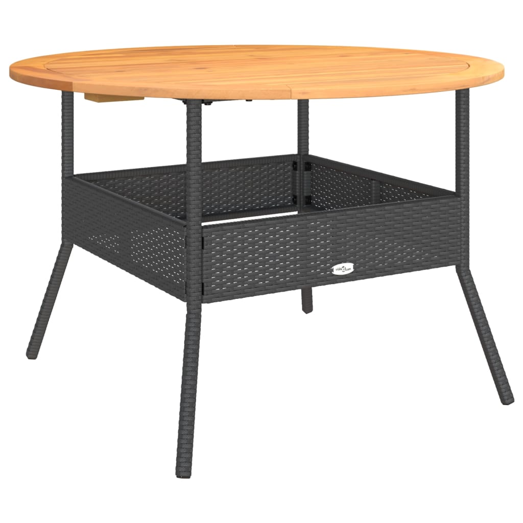 fekete polyrattan kerti asztal akácfa lappal Ø110 x 71 cm