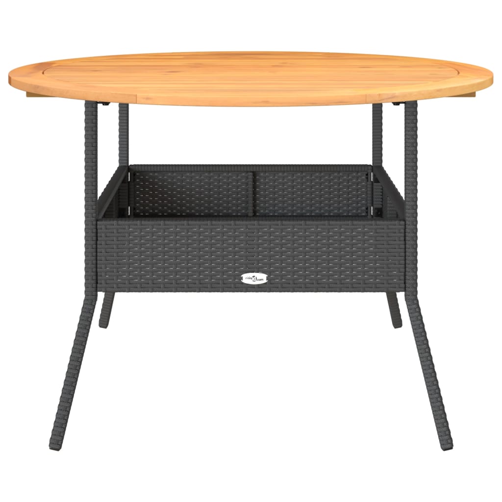 fekete polyrattan kerti asztal akácfa lappal Ø110 x 71 cm