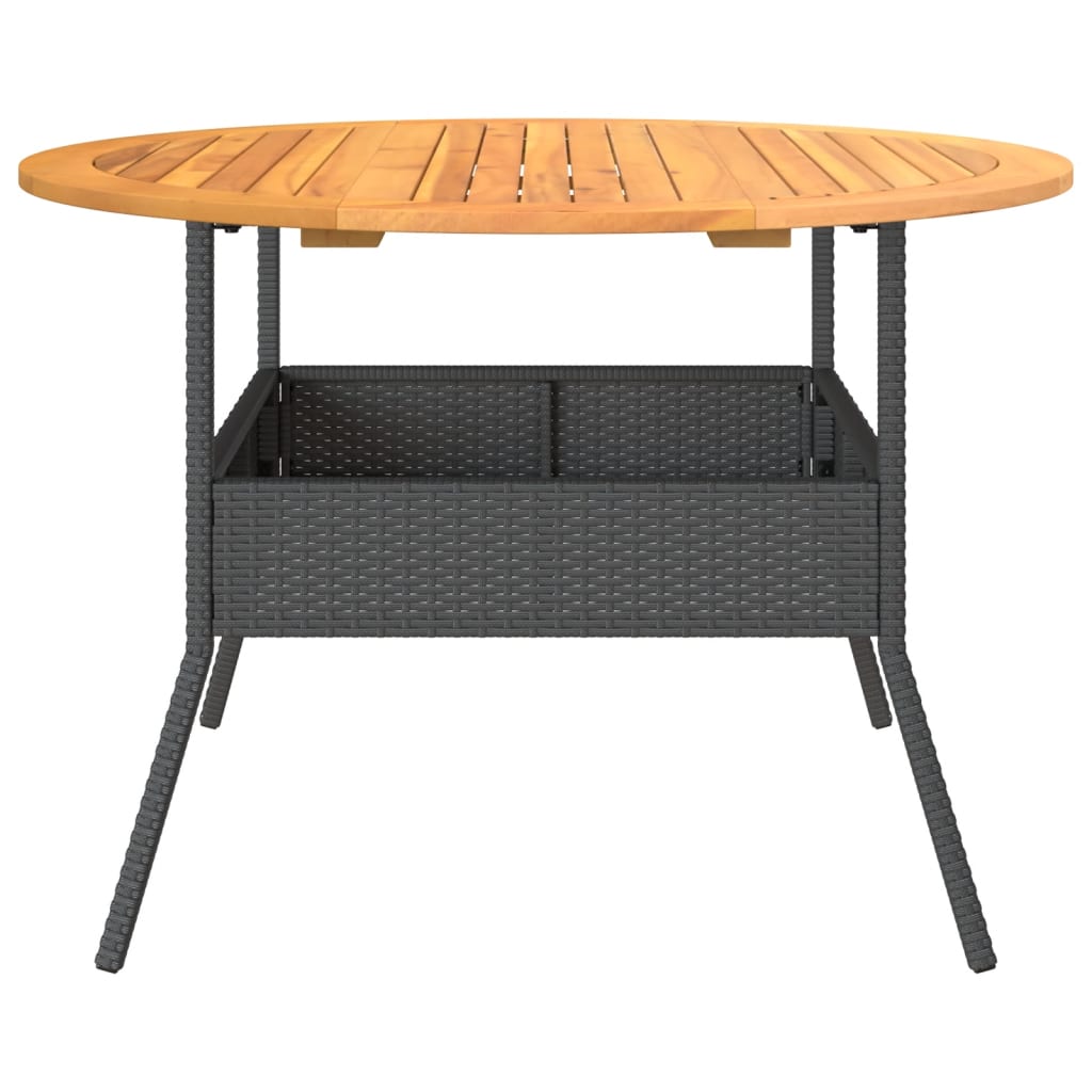 fekete polyrattan kerti asztal akácfa lappal Ø110 x 71 cm