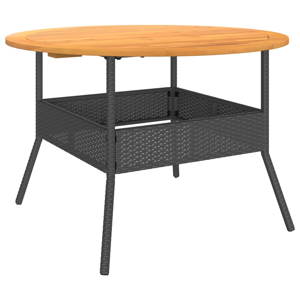 fekete polyrattan kerti asztal akácfa lappal Ø110 x 71 cm
