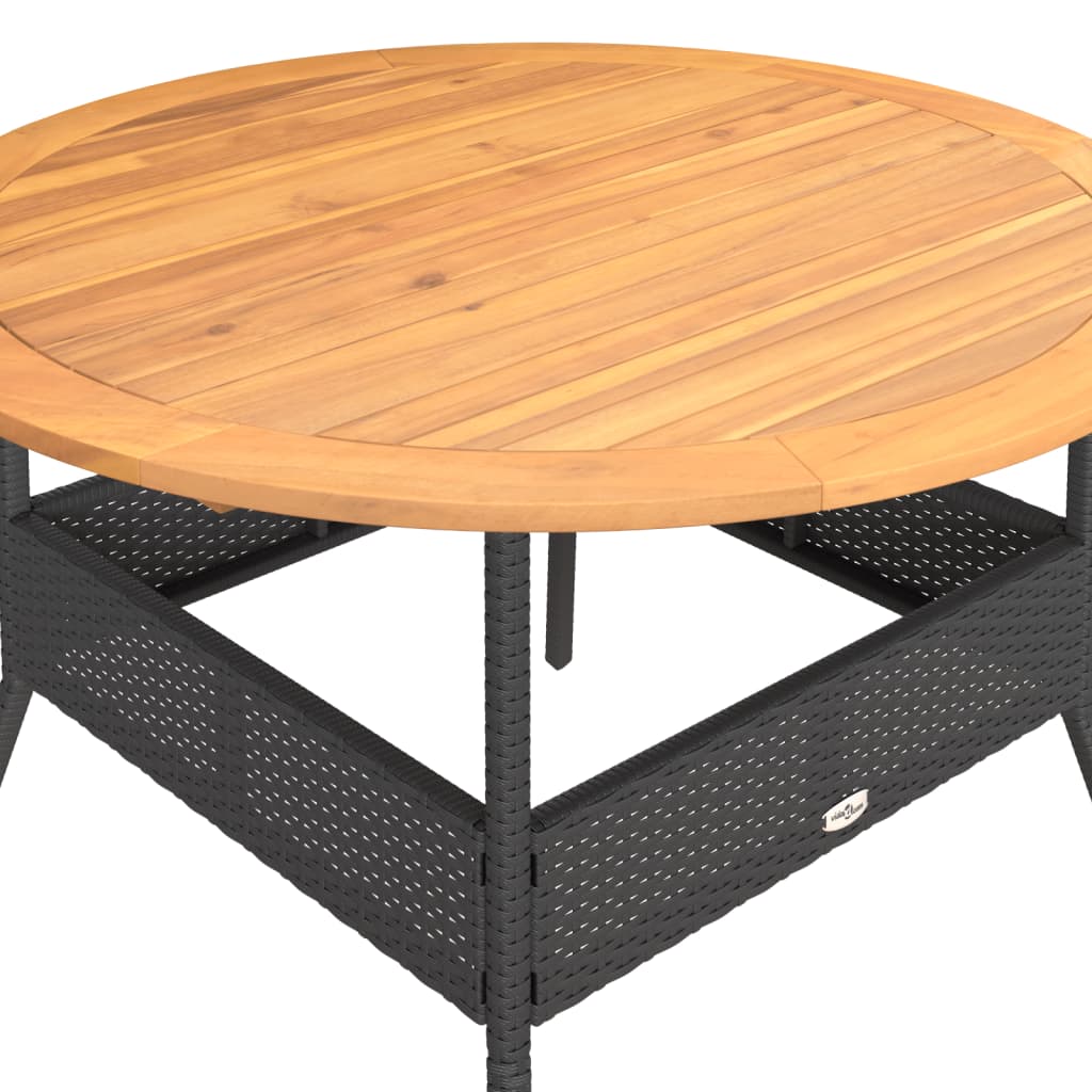 fekete polyrattan kerti asztal akácfa lappal Ø110 x 71 cm