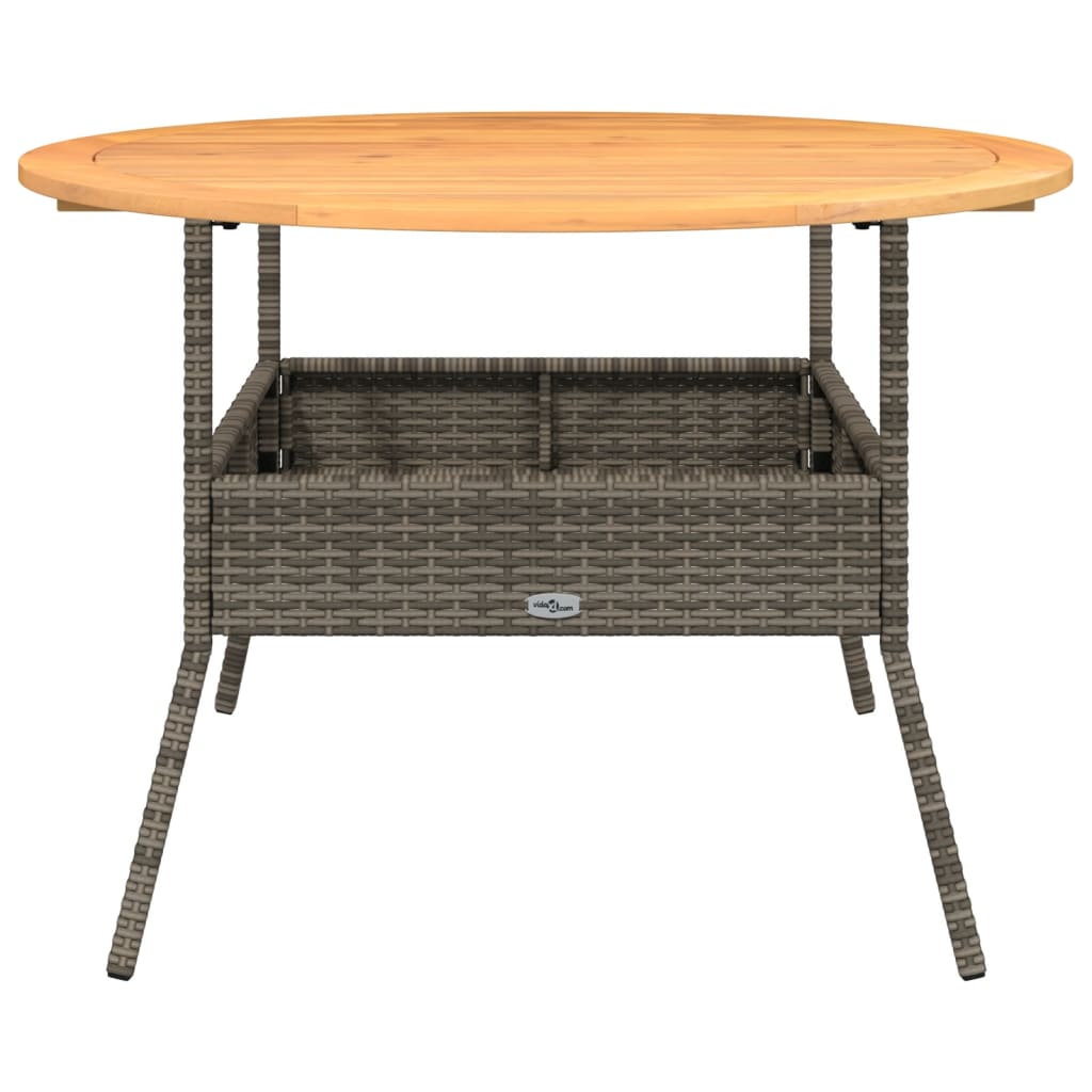 szürke polyrattan kerti asztal akácfa lappal Ø110 x 71 cm
