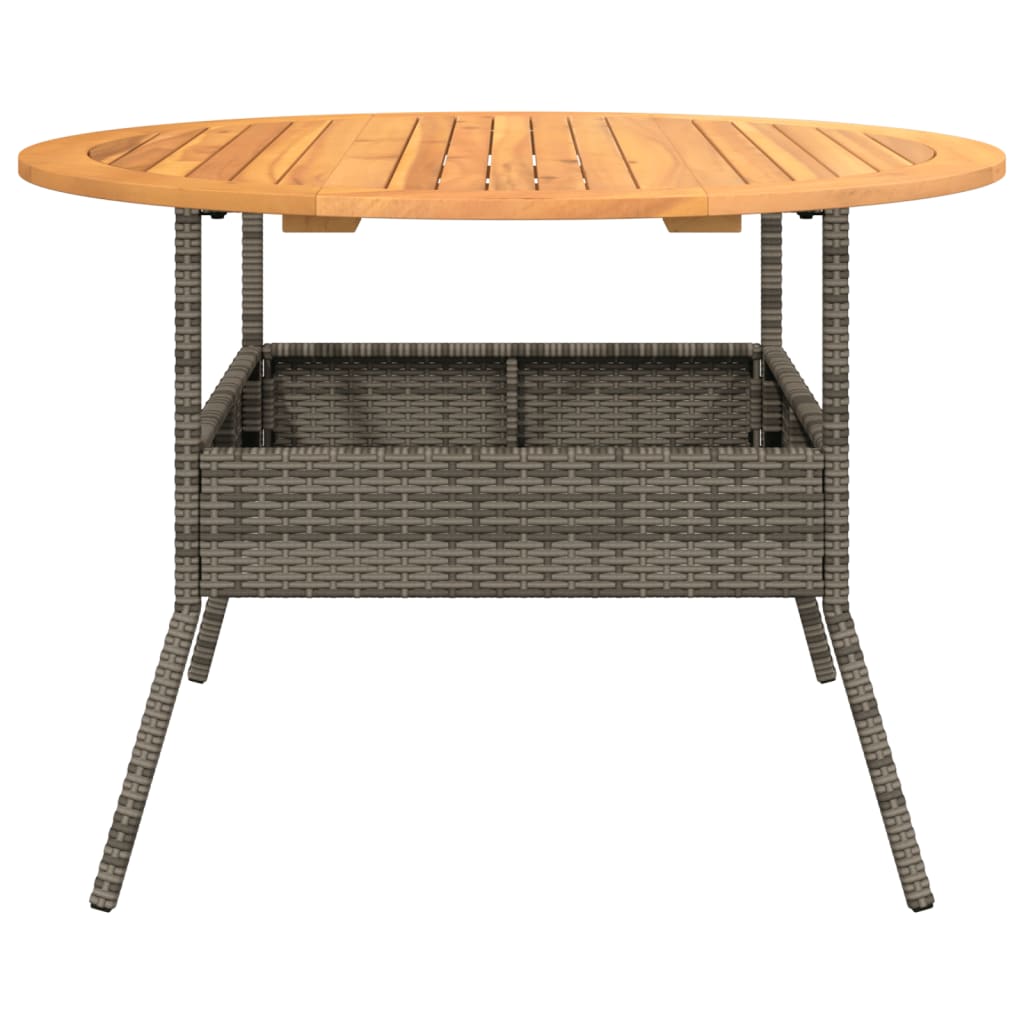 szürke polyrattan kerti asztal akácfa lappal Ø110 x 71 cm