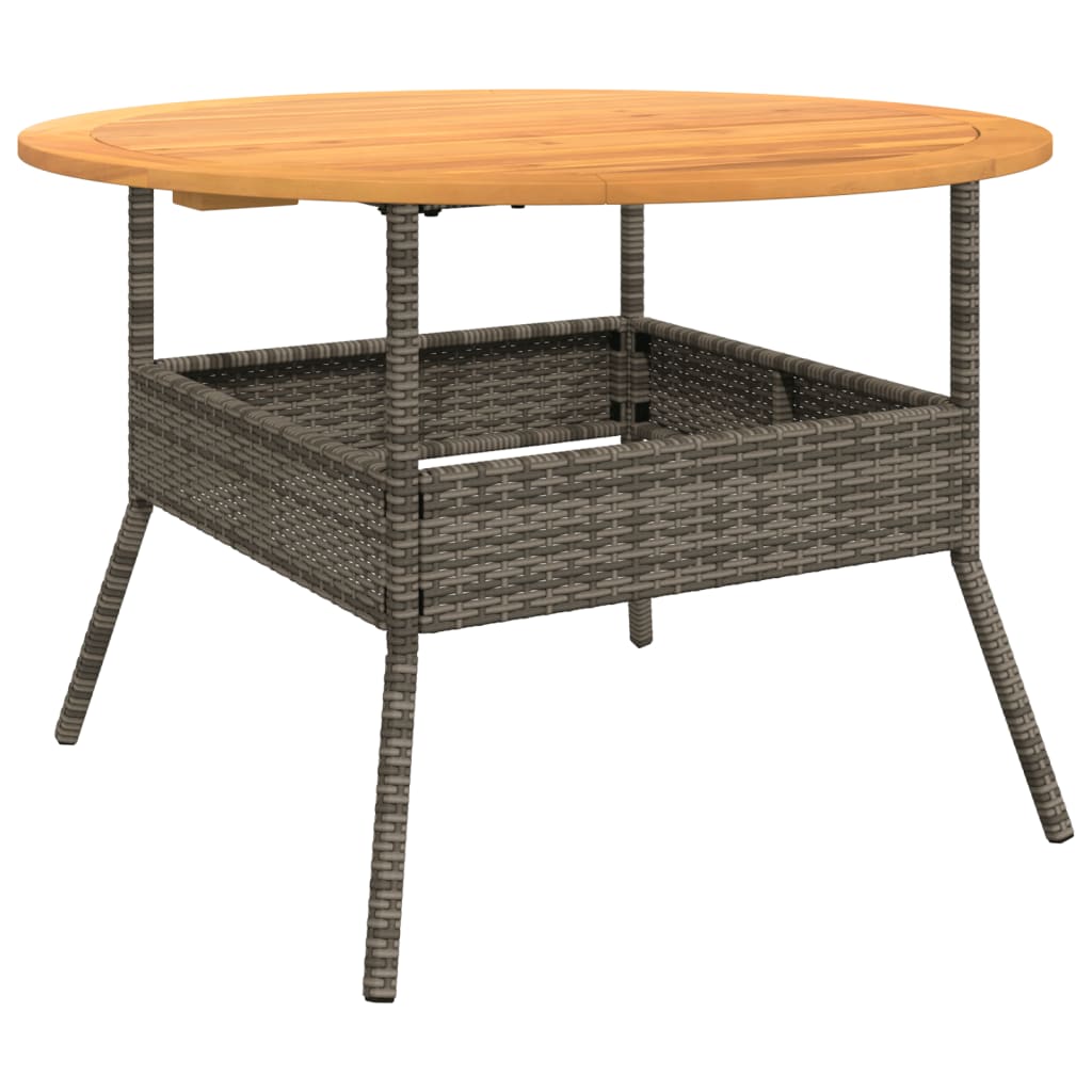 szürke polyrattan kerti asztal akácfa lappal Ø110 x 71 cm