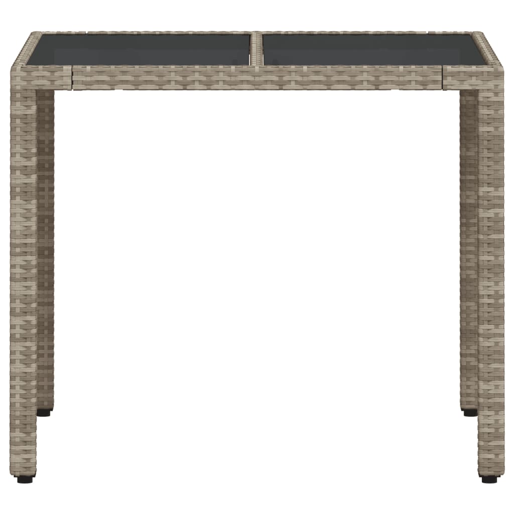 világosszürke polyrattan üveglapos kerti asztal 90 x 90 x 75 cm