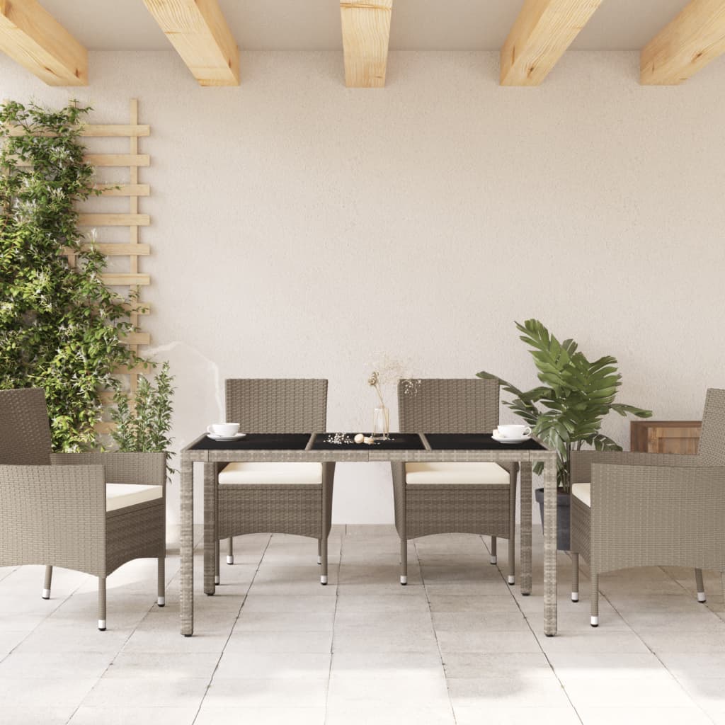 világosszürke polyrattan üveglapos kerti asztal 150x90x75 cm