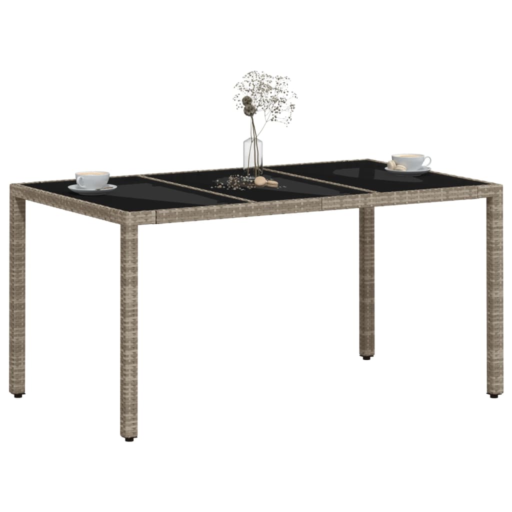 világosszürke polyrattan üveglapos kerti asztal 150x90x75 cm