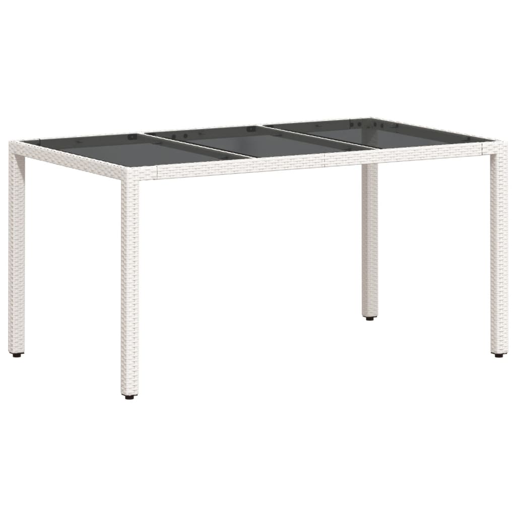 fehér polyrattan üveglapos kerti asztal 150 x 90 x 75 cm