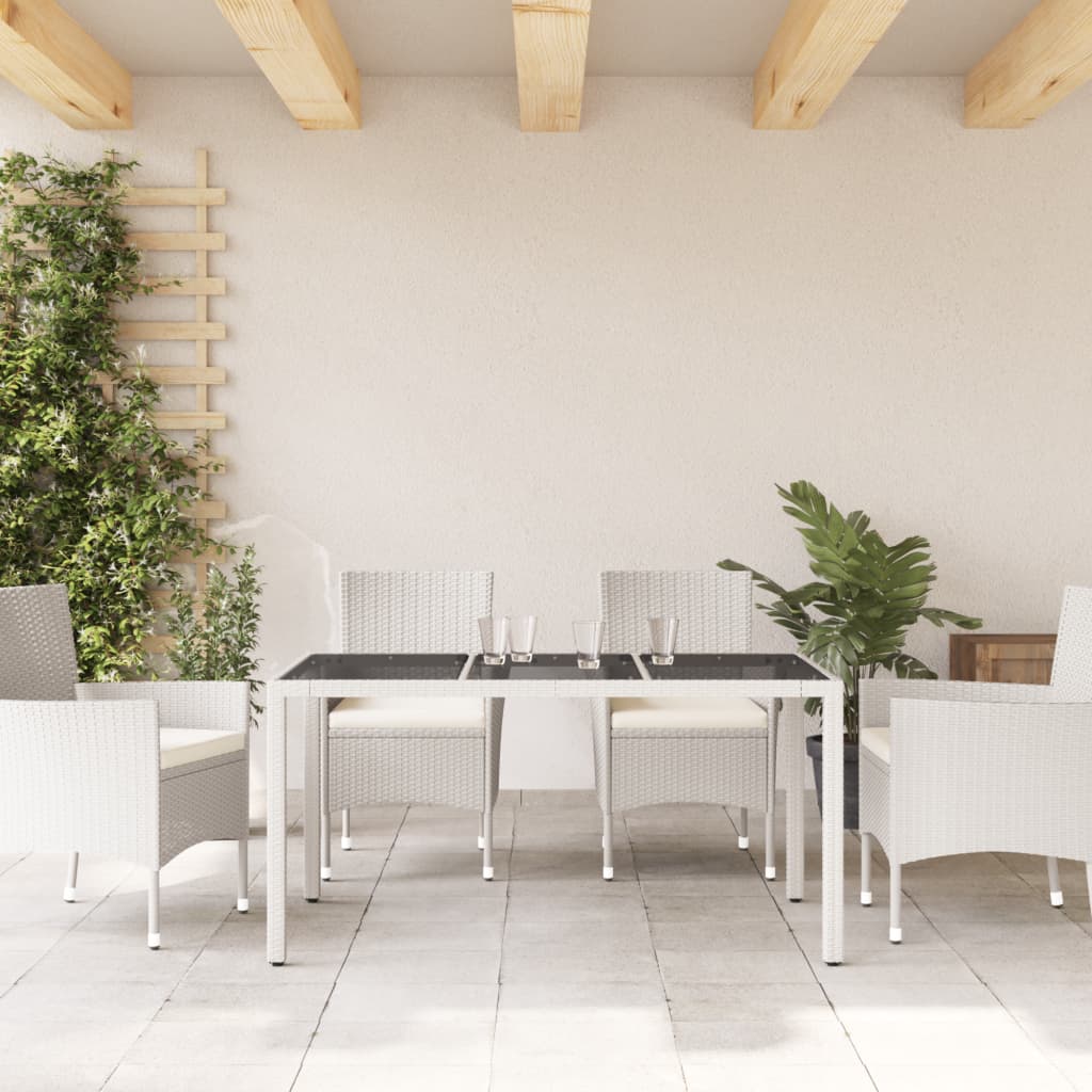 fehér polyrattan üveglapos kerti asztal 150 x 90 x 75 cm