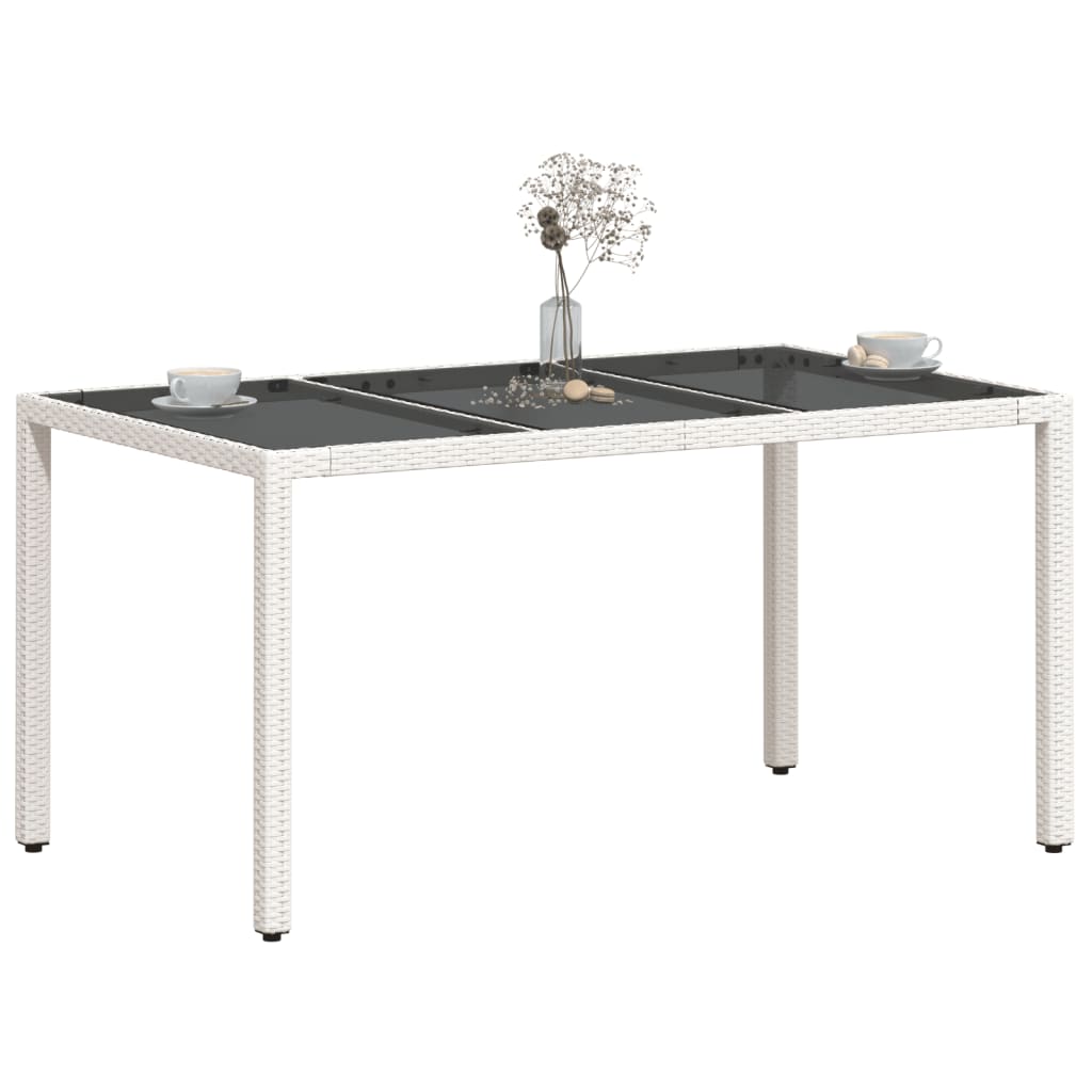 fehér polyrattan üveglapos kerti asztal 150 x 90 x 75 cm