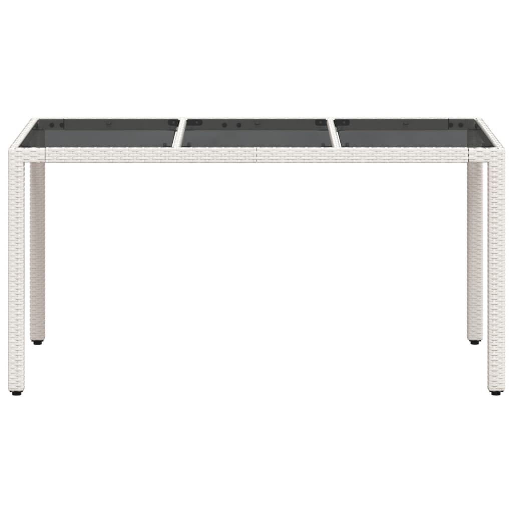 fehér polyrattan üveglapos kerti asztal 150 x 90 x 75 cm