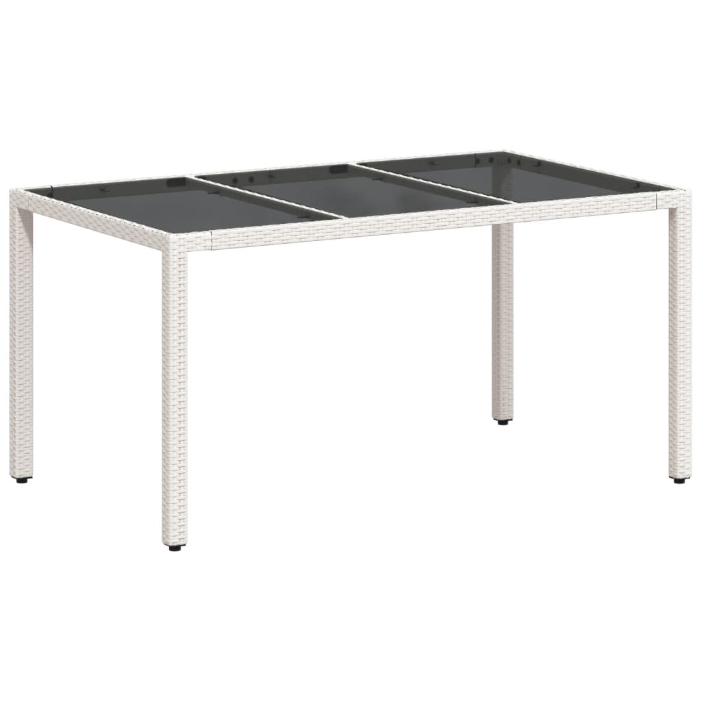 fehér polyrattan üveglapos kerti asztal 150 x 90 x 75 cm