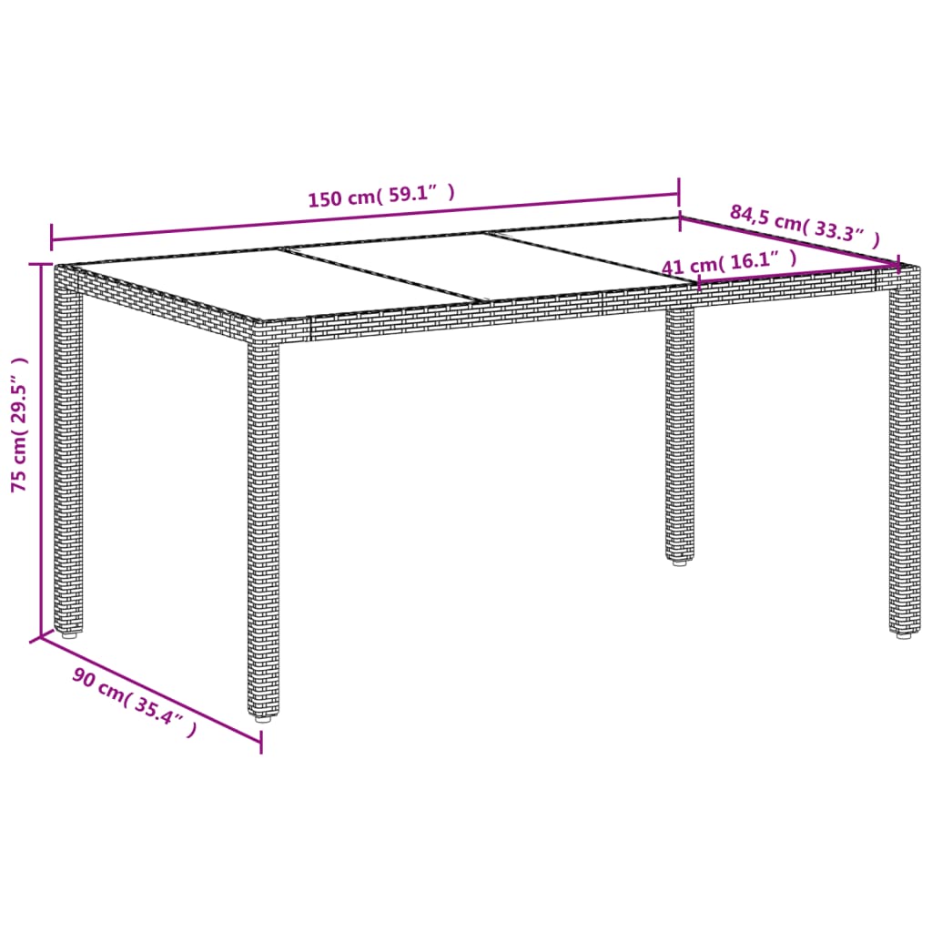 fehér polyrattan üveglapos kerti asztal 150 x 90 x 75 cm