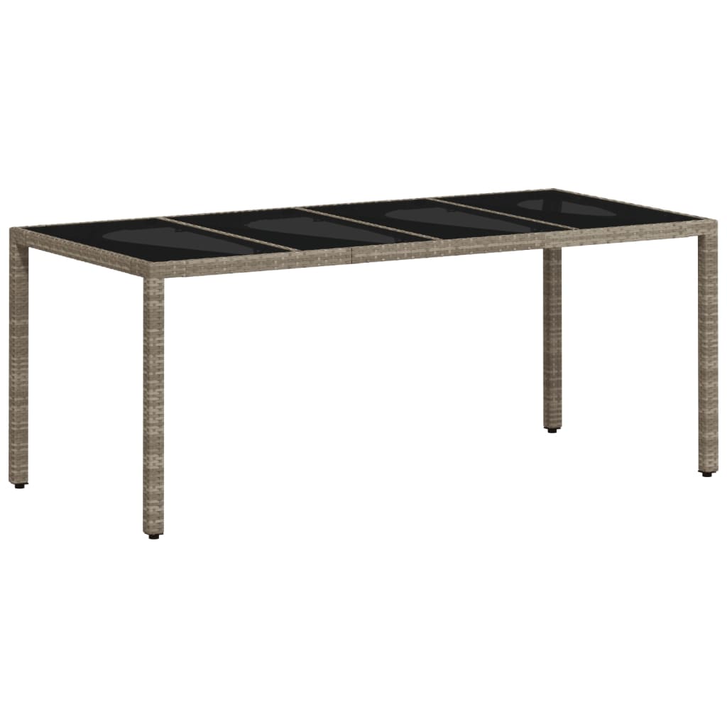 világosszürke polyrattan üveglapos kerti asztal 190x90x75 cm