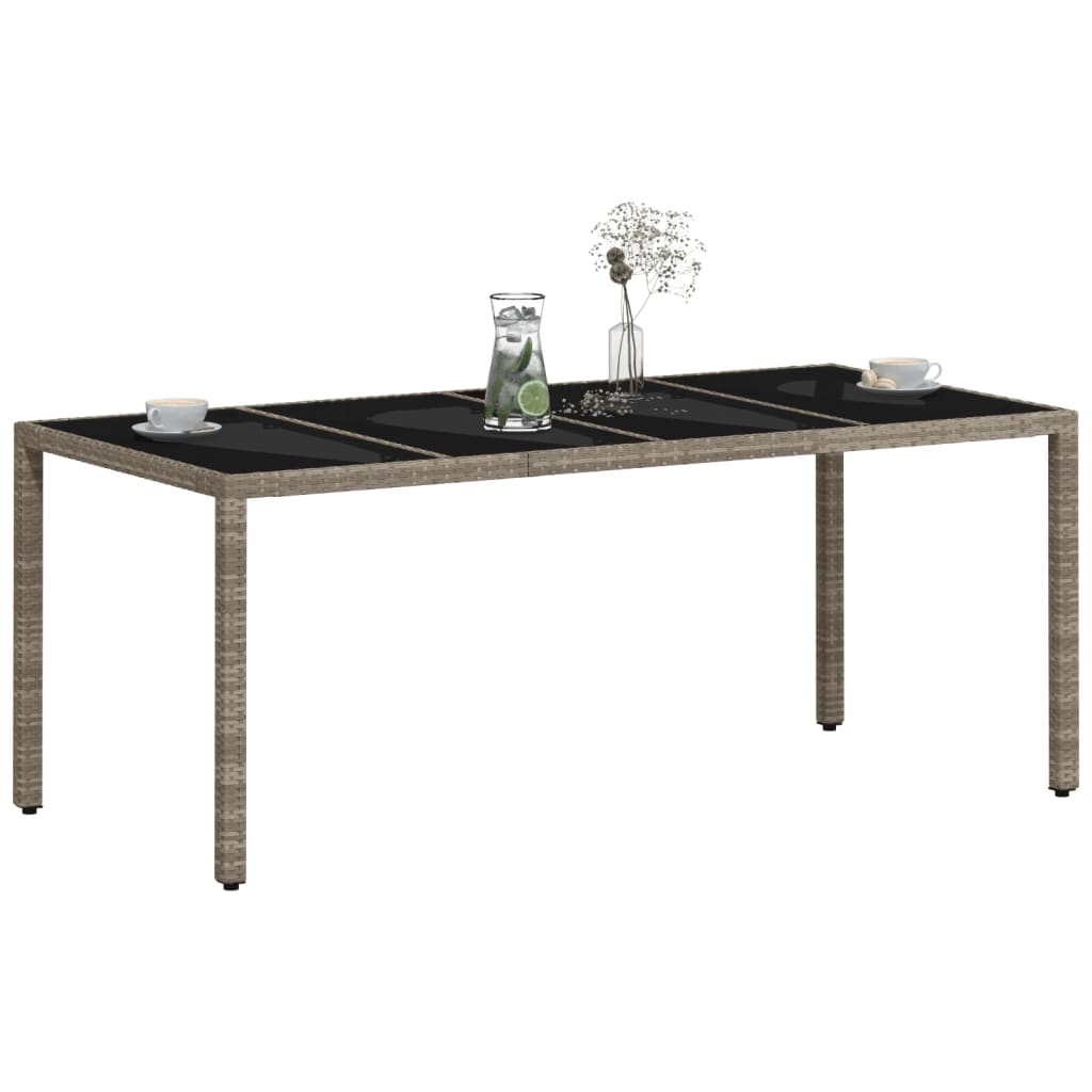 világosszürke polyrattan üveglapos kerti asztal 190x90x75 cm
