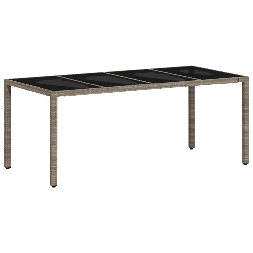 világosszürke polyrattan üveglapos kerti asztal 190x90x75 cm