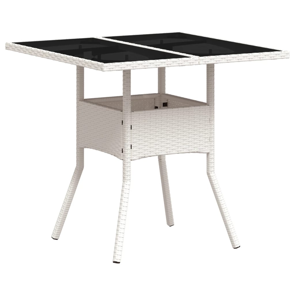 fehér polyrattan üveglapos kerti asztal 80 x 80 x 75 cm