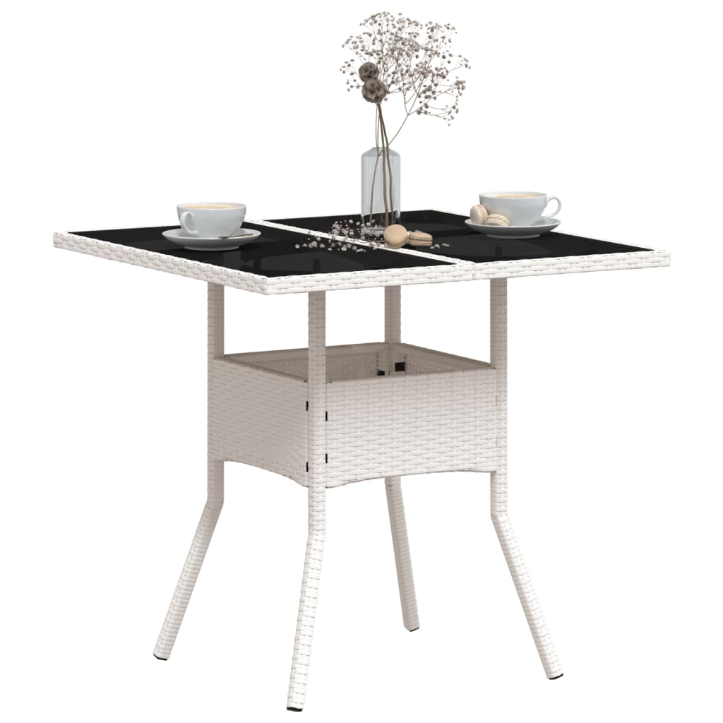 fehér polyrattan üveglapos kerti asztal 80 x 80 x 75 cm