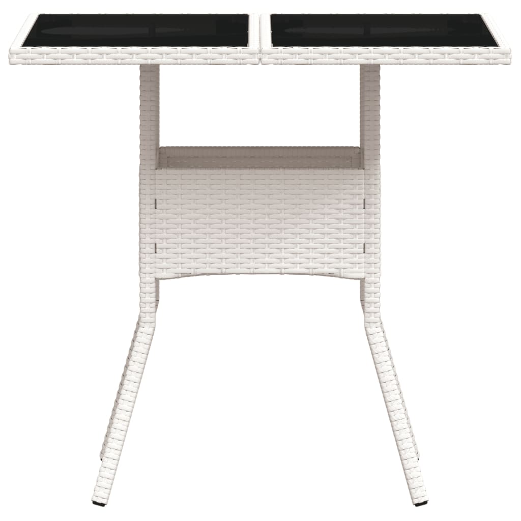 fehér polyrattan üveglapos kerti asztal 80 x 80 x 75 cm